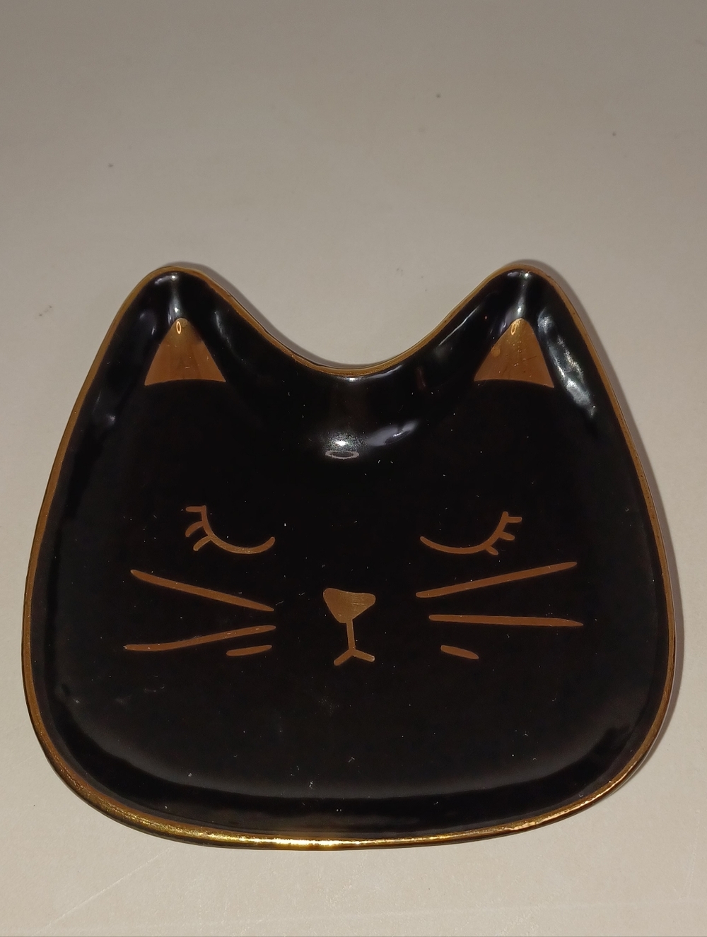 Black and Gold Ceramic Cat Face Trinket Dish - Pet Lovers. Cat Lovers. No Chips.